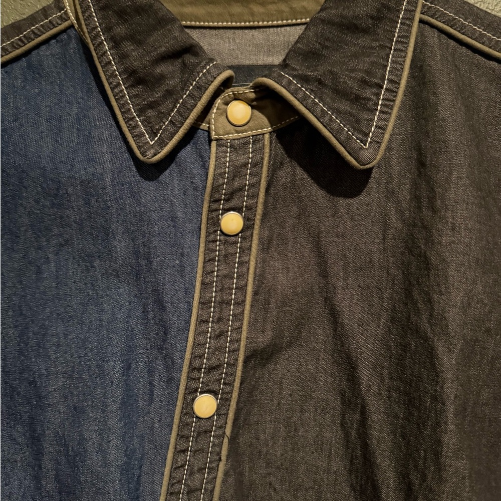 Chic Two-Tone Denim Shirt with Button Details